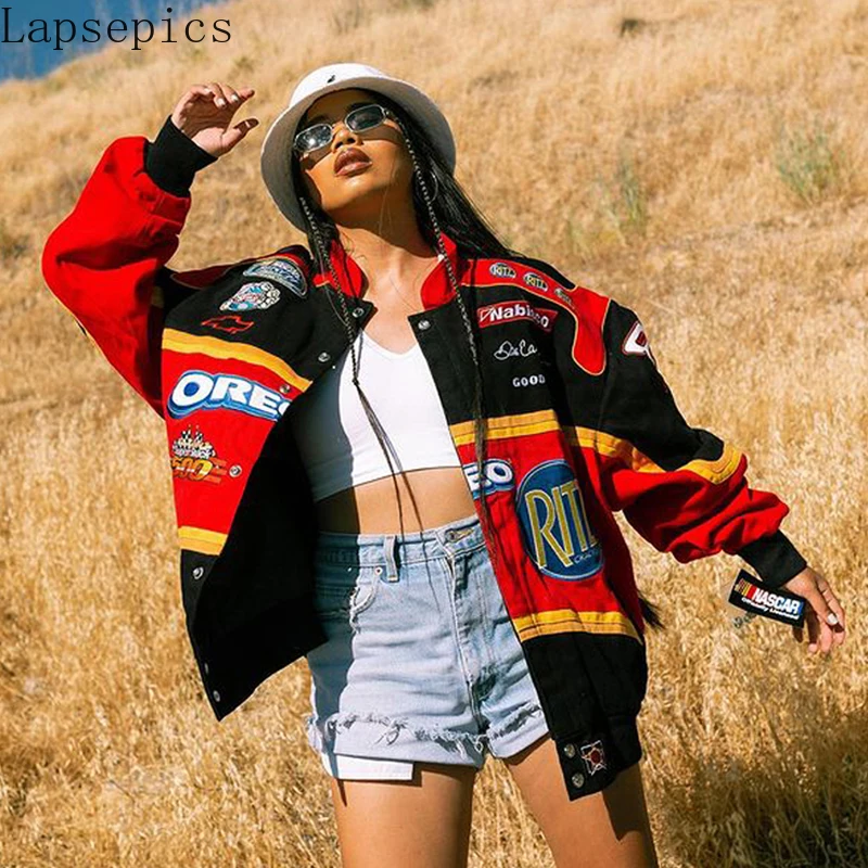 

2021 Autumn Jacket Sports Style Color Matching Letter Printed Casual Loose Long Sleeve Trench Coat Jackets for Women