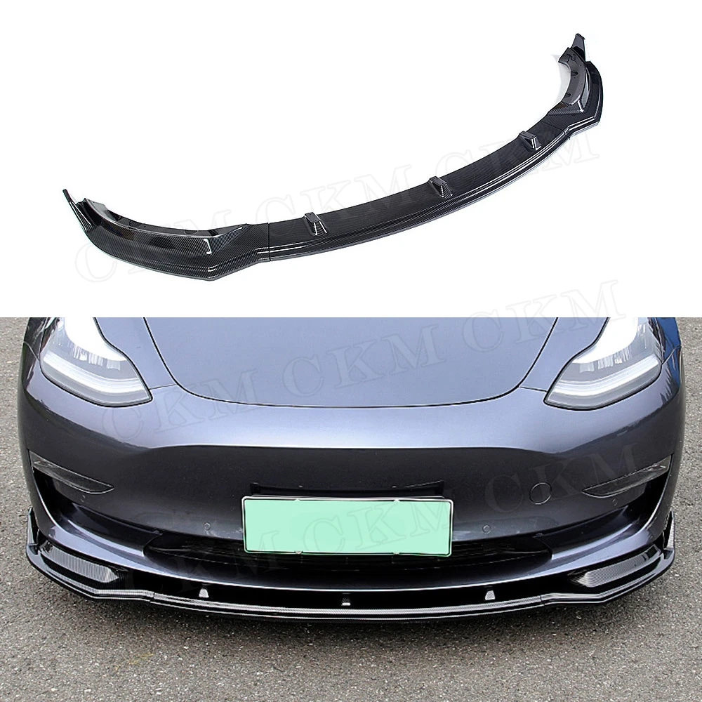 

3PCS ABS Car Front Bumper Lip Splitters Spoiler Body Kits for Tesla Model 3 2017 up Gloss Matt Carbon look fiber
