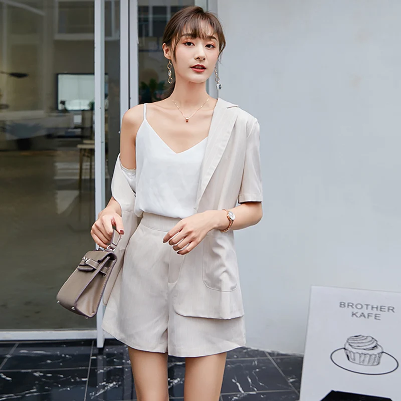 Женский брючный костюм Mozuleva из хлопка и льна в полоску однобортный пиджак с