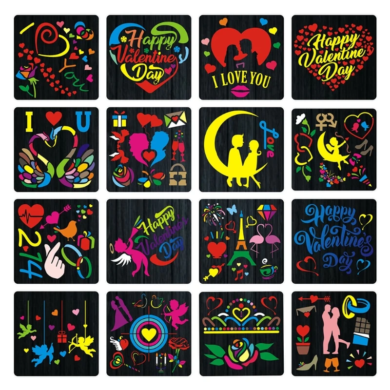 

16 пакет с Днем Святого Валентина Трафареты Шаблоны Набор для Пластик многоразовые крафта, на свадьбу, День Святого Валентина, на свадьбу