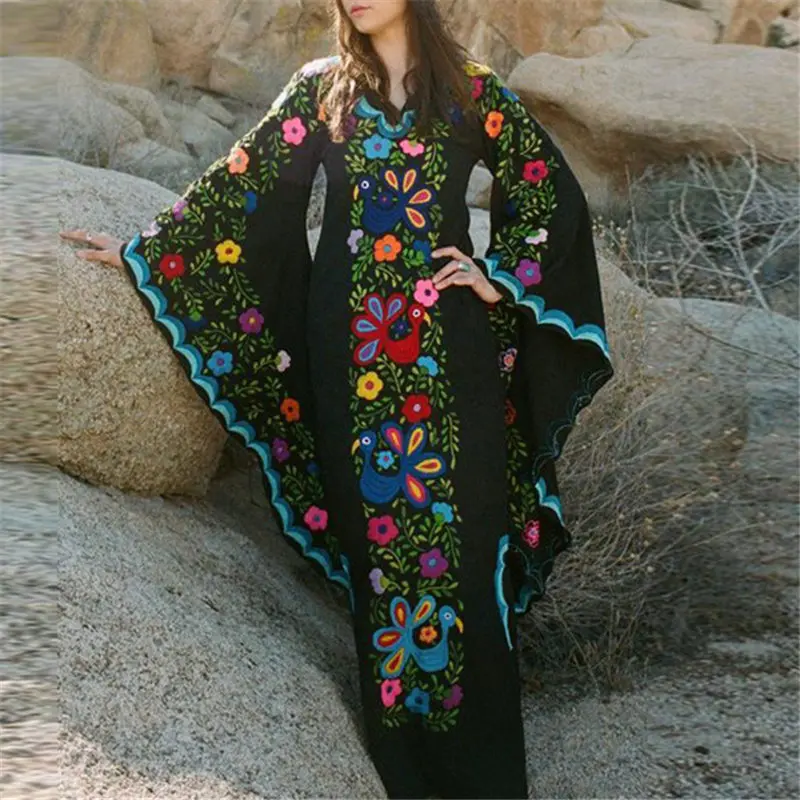 Роскошное вышитое летнее пляжное платье Boho с расклешенными рукавами, хлопковая туника, женский пляжный купальник, накидка, халат de plage A204