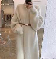 2021 women long cardigan korean style elegant casual bat sleeve cardigans female new fashion furry sweater solid coats femme