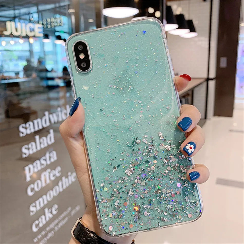 Блестящий порошковый чехол из фольги для телефона iPhone 11 Pro XS Max XR X 8 7 6 6s Plus мягкий