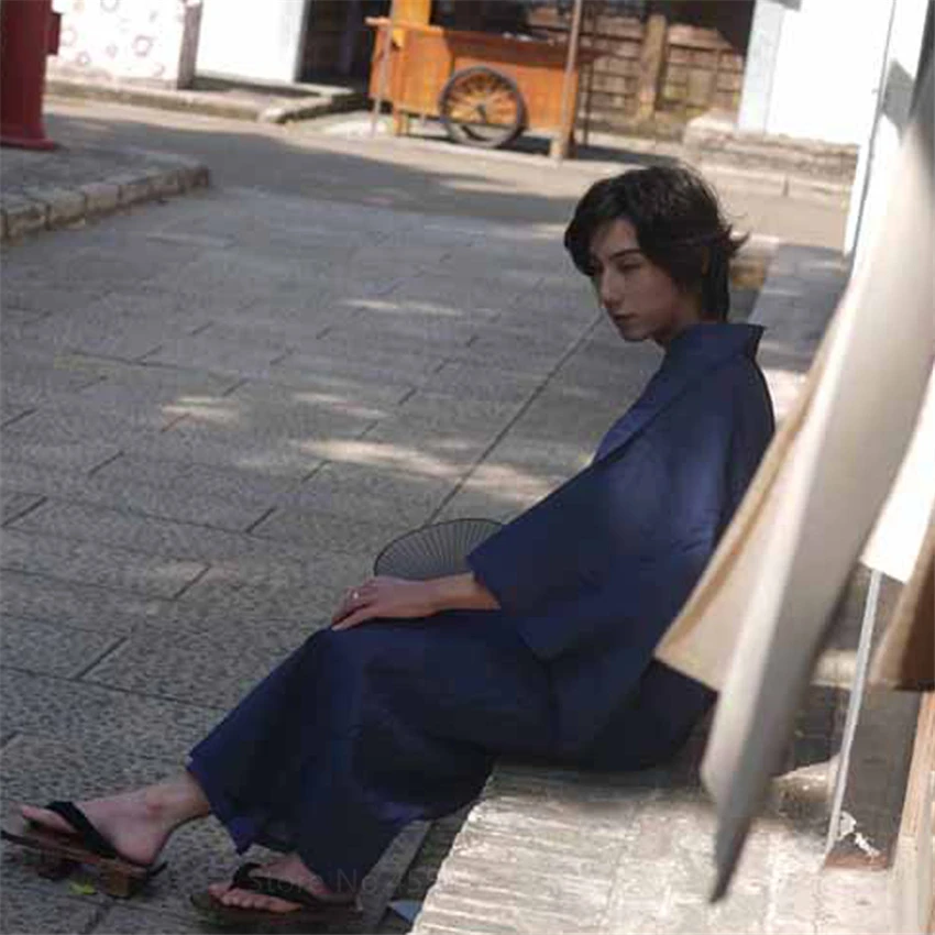 

Japanese Style Kimono Improved Solid Colour Sleepwear for Samurai Men Yukata Homewear Nightgown Set Traditional Yukata Pajamas