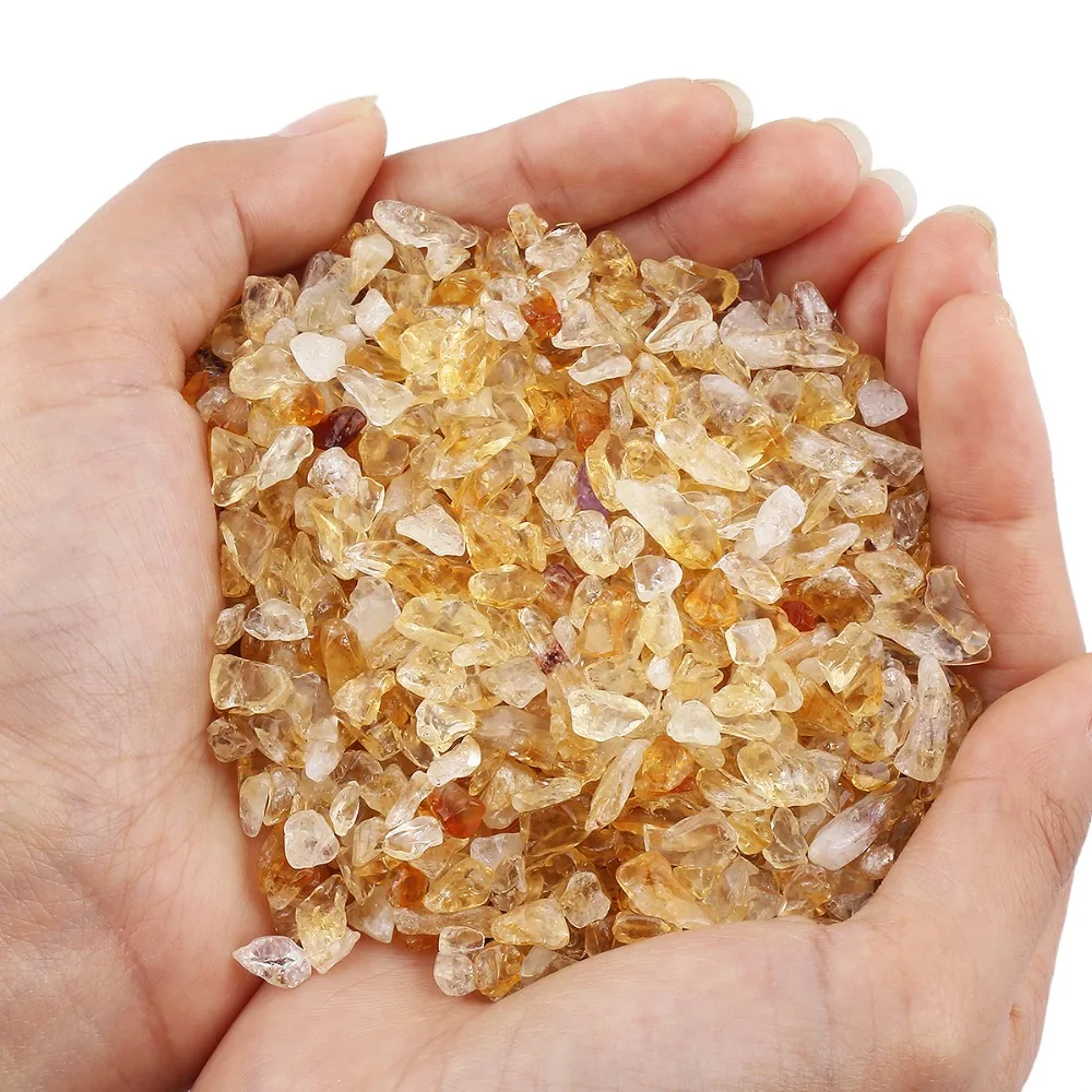 TUMBEELLUWA 1lb (460g) Yellow Crystal Quartz Tumbled Stone Chips Crushed Pieces Irregular Shaped Stones Beads Jewelry Accessory