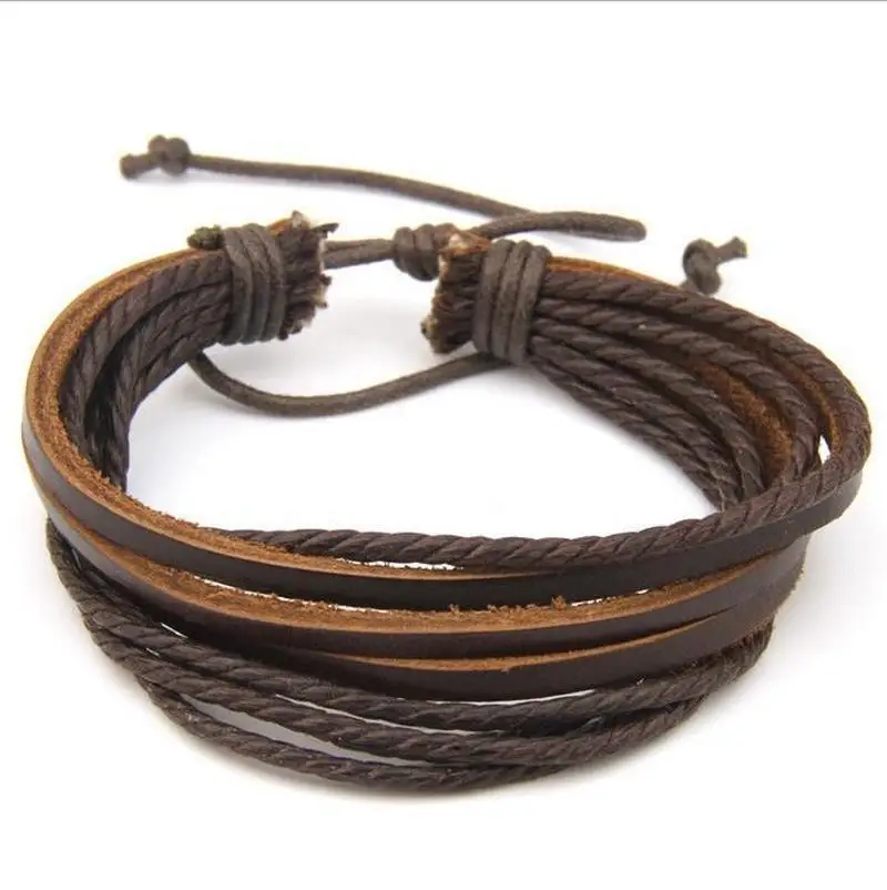 Мужской многослойный браслет из кожи мужские и женские браслеты черный