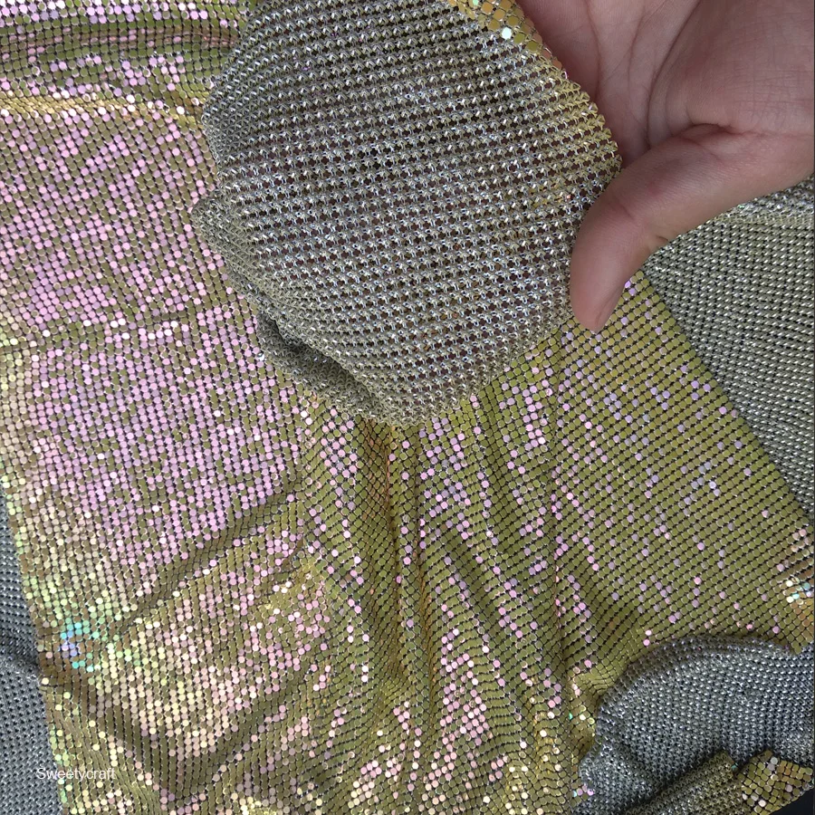 Желтая Переливающаяся металлическая сетчатая ткань с блестками 45*150 см для