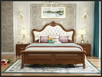 modern european solid wood bed 2 people fashion carved leather french bedroom furniture qt007