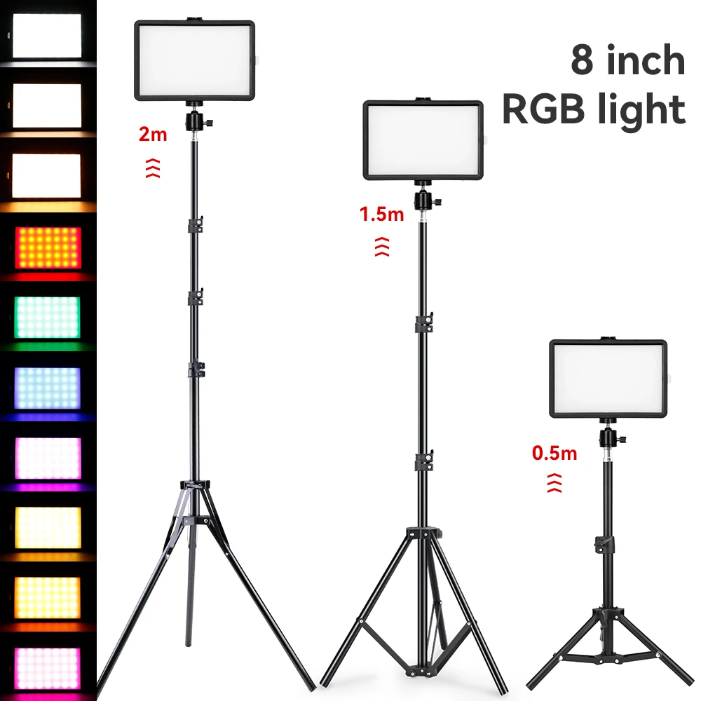 

RGB Светодиодная лампа для камеры, полноцветный выход, световой комплект для видеосъемки с регулируемой яркостью 2500K-8500K, двухцветная панельн...