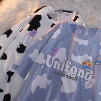2021 new summer cow tie dye short sleeved t shirt female harajuku printed letters cute half sleeved top tee