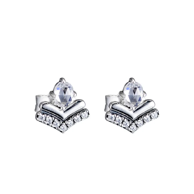 

Classic Wishes Stud Earrings for Women 925 Sterling Silver Earrings Jewelry Girls Daily Earrings Paved Zircon Crown Shape Design
