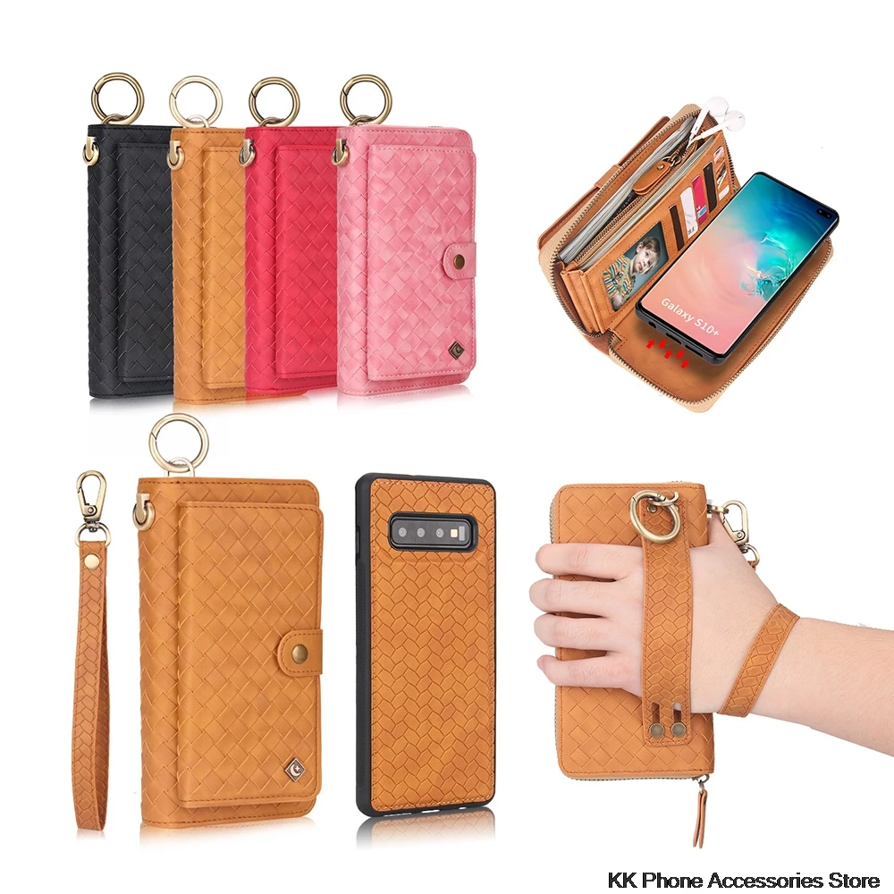 Многофункциональный чехол кошелек на молнии для Samsung Note 10 Plus S10 съемный кожаный