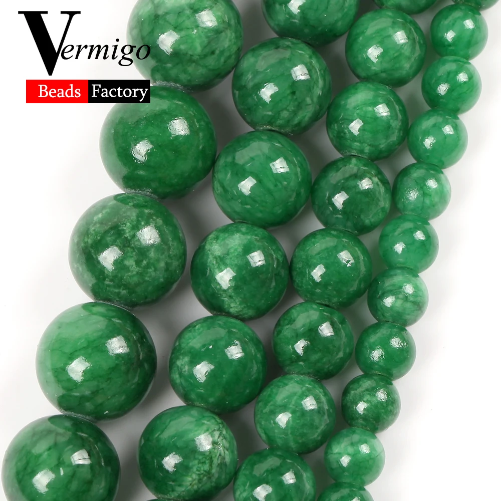 Wholesale Natural Stone Beads 6/8/10/12mm Green Jades Round Spacer Beads for Jewelry Making diy Bracelets Necklace 15"