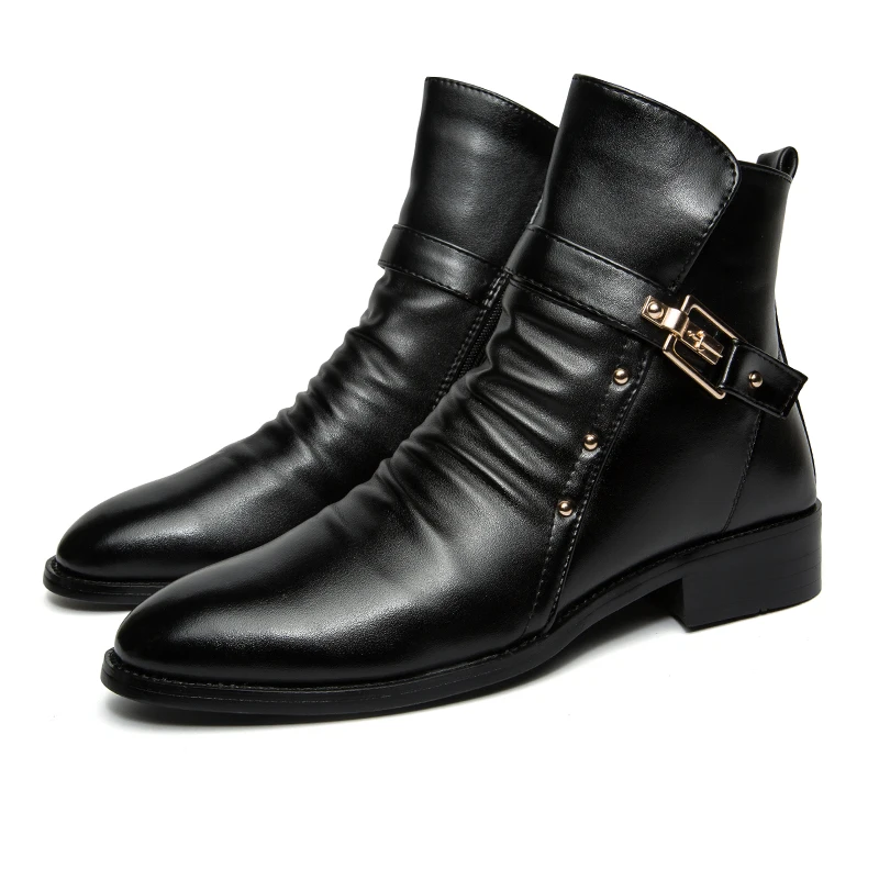 

British Style Men Casual Business Wedding Formal Dress Cow Leather Boots Gentleman Shoes Black Chelsea Boot Ankle Botas Hombre