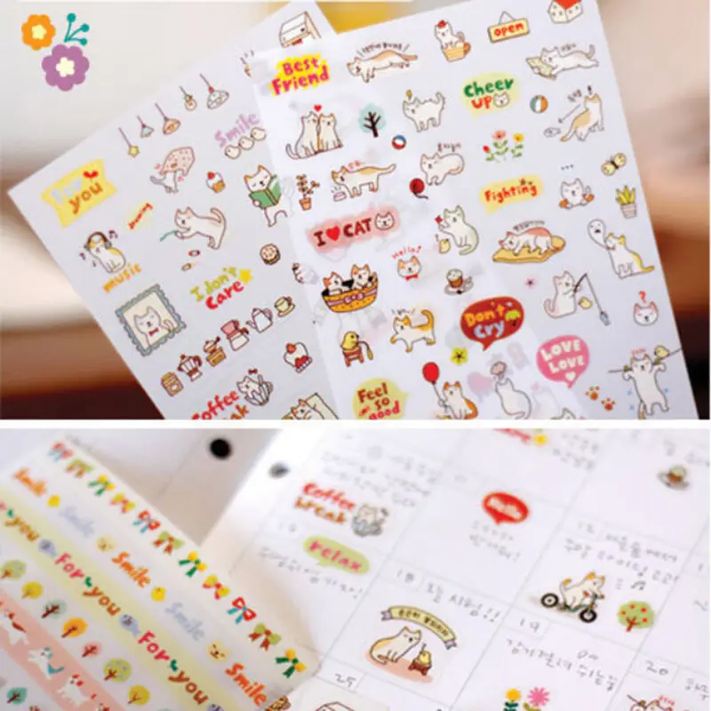 

Cute Korean Schoo Memo Pad Stationery Sticker Notes Diary Cartoon Kawaii Paper Scrapbooking Cat Stickers