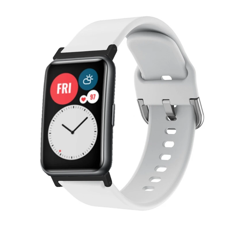 

Durable Solid Color Soft Silicone Wristband Watch Band Wrist Strap For-Huawei Watch Fit Smart Wristband Accessories