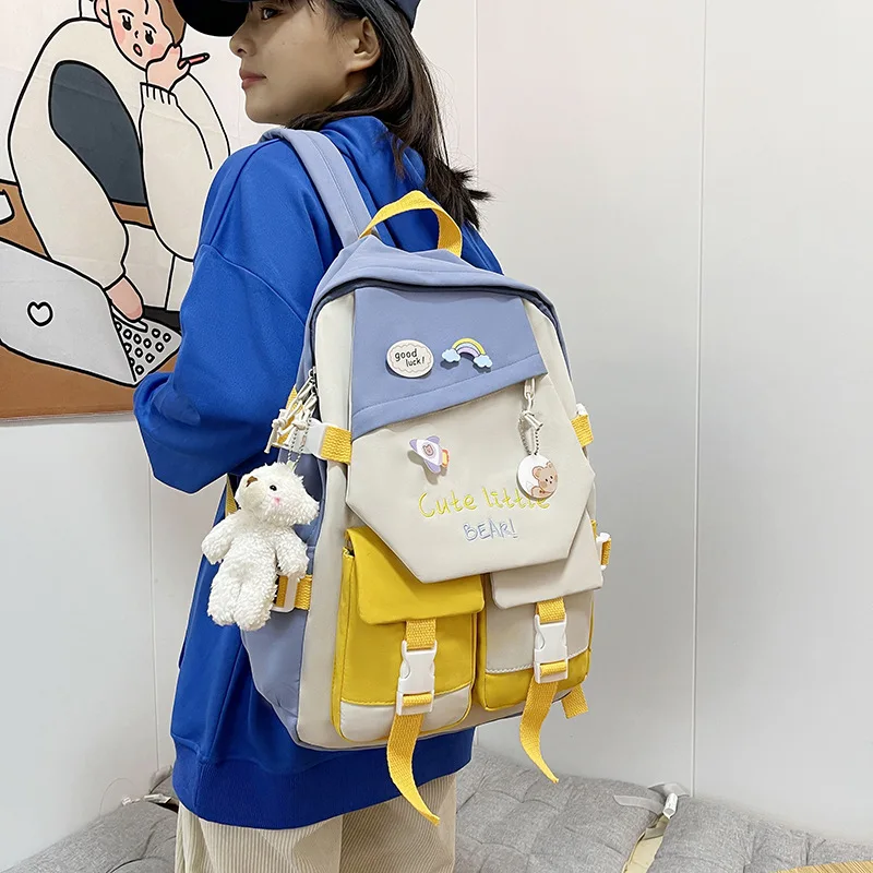 Милые женские рюкзаки, Водонепроницаемый Школьный рюкзак с несколькими карманами из нейлона для студенток, женские милые рюкзаки для ноутб...