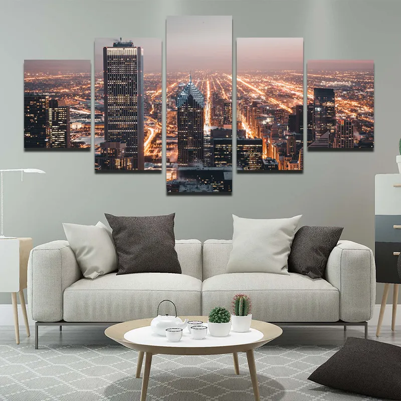 

The Brilliant Light Lines Overlooking The City Streets Canvas Print Posters Cityscape Paintings Frameless Home Decoration