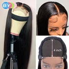 Remy бесклеевая основа, парики из натуральных волос на кружевной Prepluck 4*4 Синтетические волосы на кружеве человеческих волос парики с детскими волосами 4x4 закрытие парик натуральный черный