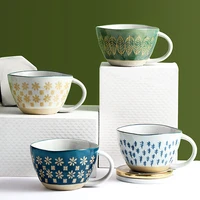 vintage japanese pottery mugs underglaze ceramic breakfast coffee milk tea cereal cup bowl kitchen home decor handmade tableware
