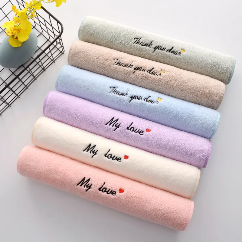 Оптовая продажа мягкое Коралловое бархатное полотенце с вышивкой MY LOVE спасибо