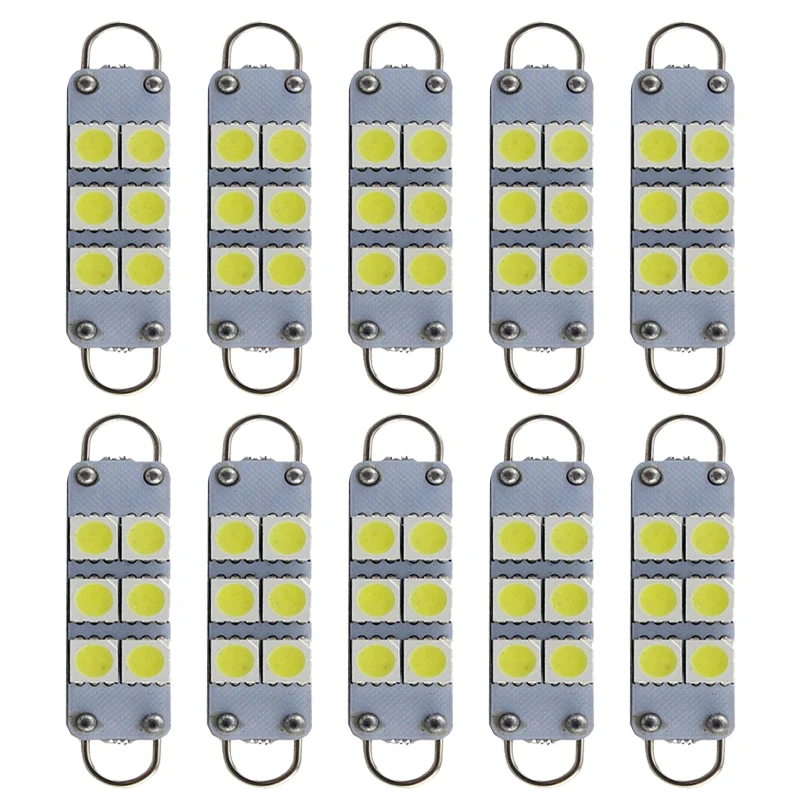 100 шт яркий белый 44 мм 5050 6 SMD жесткая петля Светодиодная лампа автомобильная на