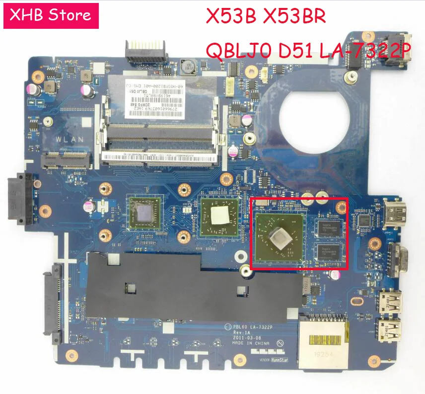 Материнская плата X53B для ноутбука ASUS K53B X53BY X53BR K53BR K53BE материнская PBL60 LA-7322P