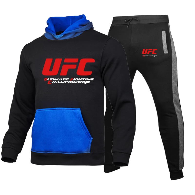 

2021 brand sportswear men's fashion hoodie men's track and field sports suit + splicing spring and autumn hoodie 2-piece set