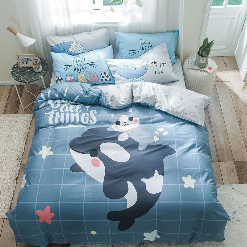 

Twin Queen size 4Pcs Unicorn Dinosaur Cartoon Bedding set Duvet Cover Bed sheet Pillow shams 100%Cotton Soft Breathable Durable