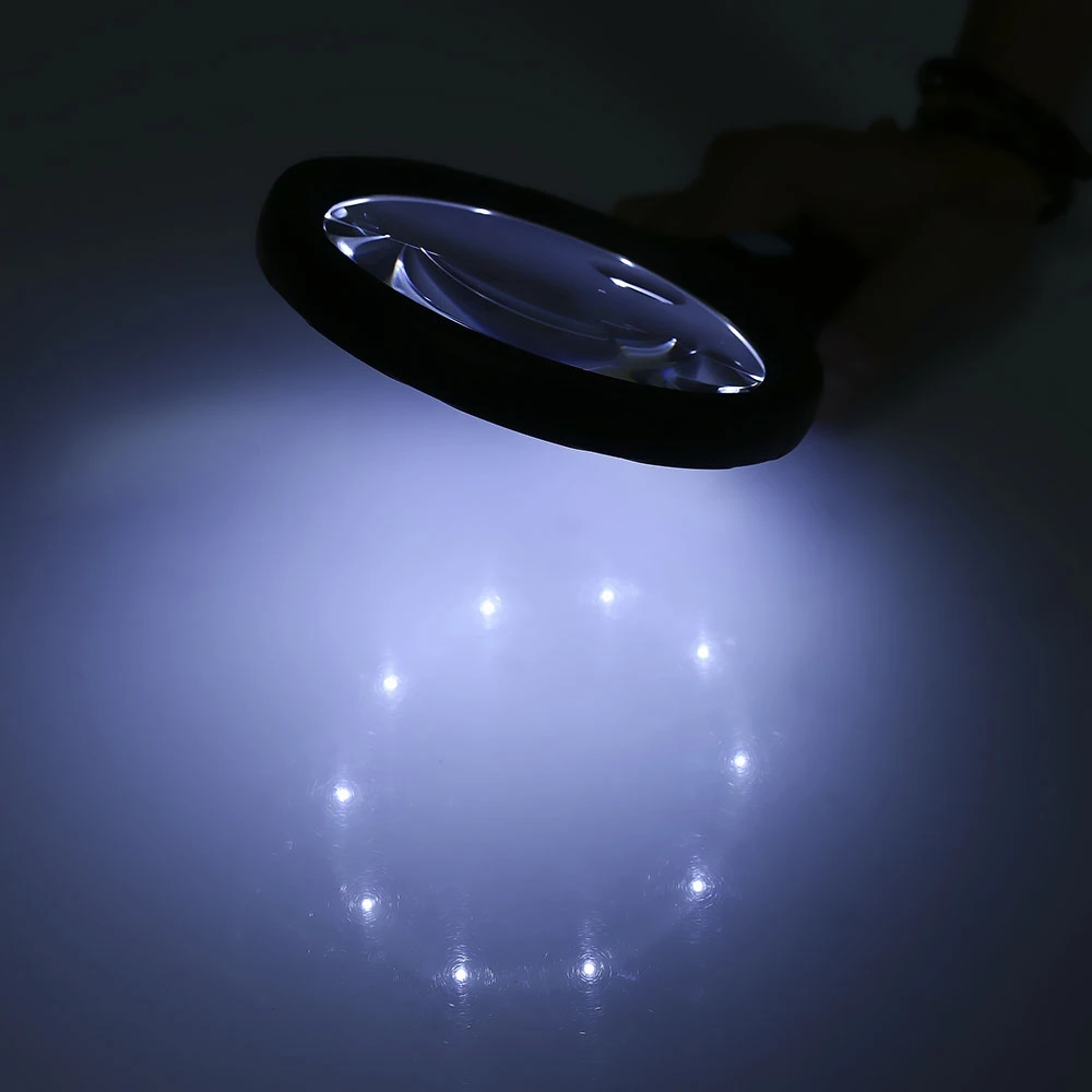 

DropshippingExtra Large Lens Handheld Magnifier Illuminated Magnifying Glass with 10 LED Light Reading Magnifying Glass