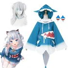 Новинка, косплей-костюм Hololive Gawr Gura, толстовка с капюшоном с акулой, куртка, наряд с капюшоном с рыбьим хвостом, парик, костюмы на Хэллоуин для женщин и мужчин