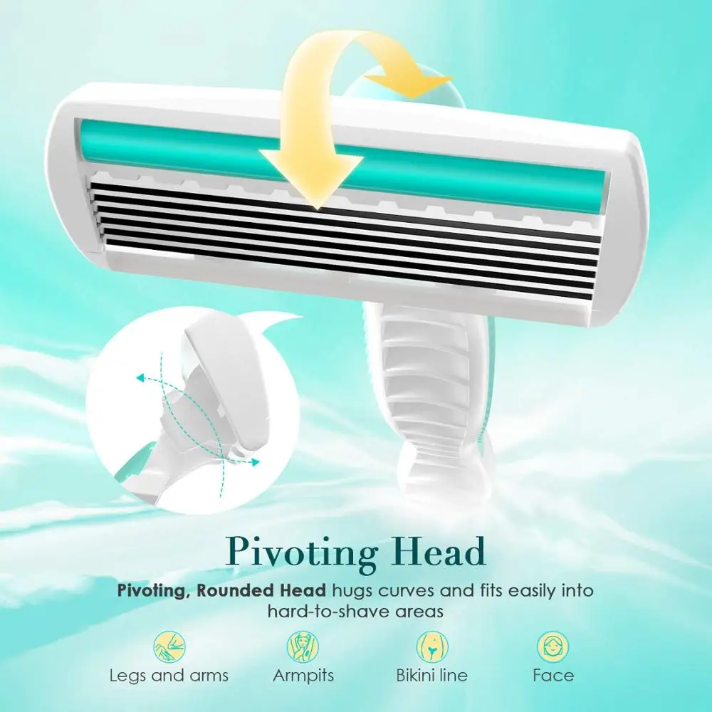 Safety Razor 6-Layer Blade Shaver for Facial Body Women's Suitable Sensitive Skin Shaving Holder and Heads |
