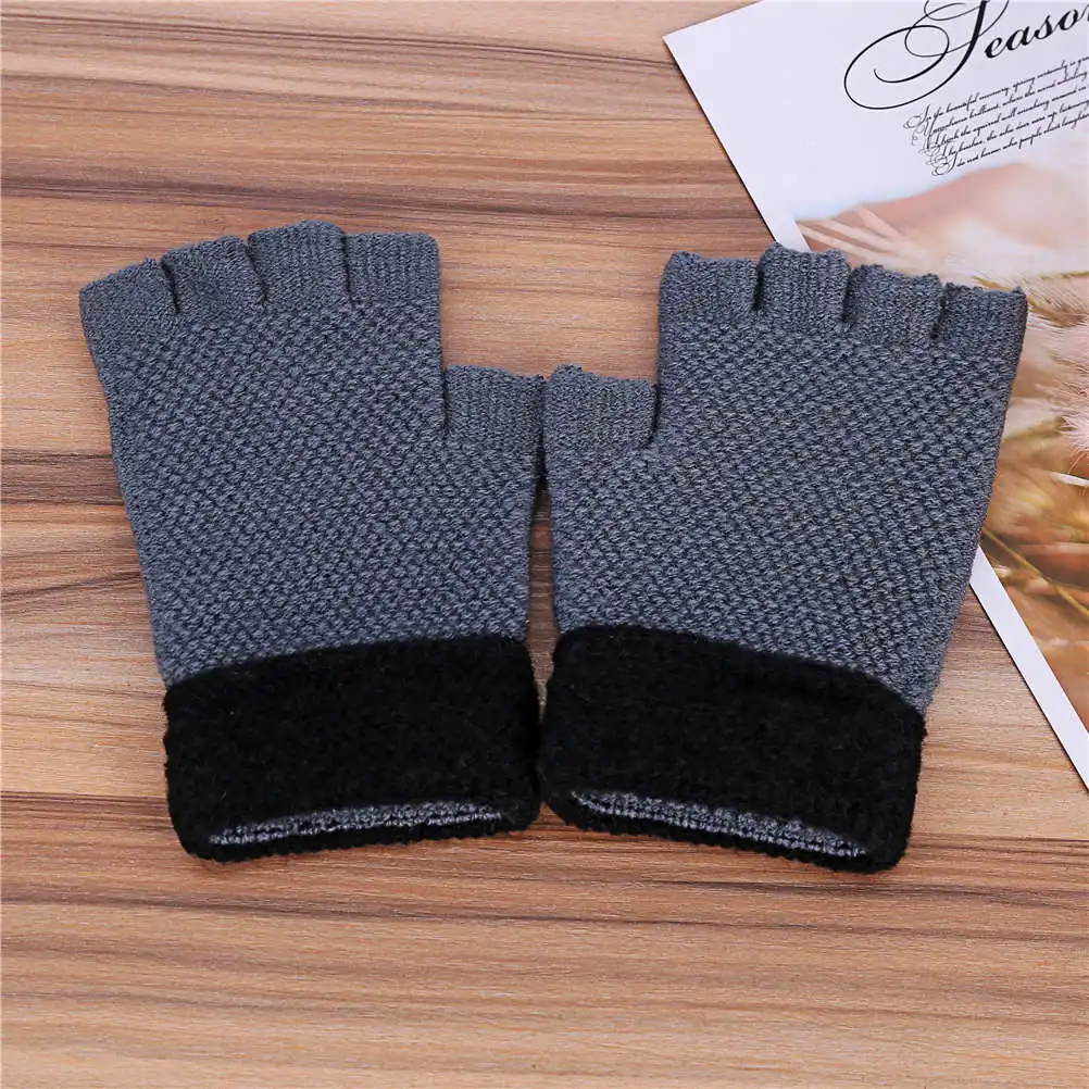 Новые мужские теплые зимние плотные перчатки шерстяные вязаные митенки на