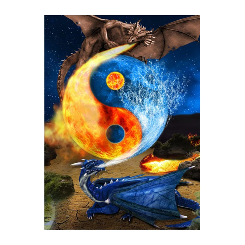 Алмазная 5D живопись сделай сам алмазная вышивка дракон огонь Тай Цзи