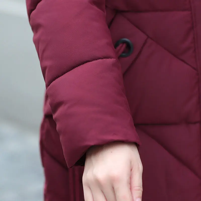 

Black Plus Size 7XL 8XL Middle Aged Winter Jacket Women Hooded Fur Collar Parka Long Female Down Cotton Coat Women Warm Overcoat