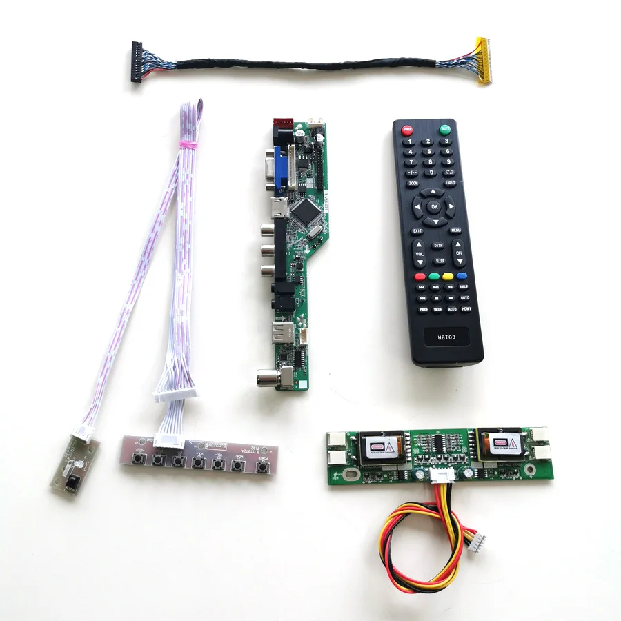 

Плата контроллера для MT190AW01 V.0 V.1 V.3 4CCFL 30Pin LVDS TV56, плата с ЖК-дисплеем, пульт дистанционного управления + инвертор + клавиатура VGA AV USB RF, Комплект...