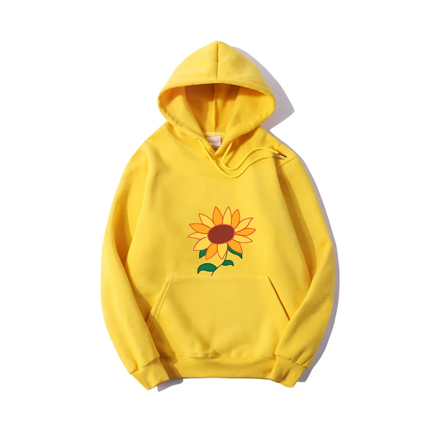 

CAIDA Embroidery Hoodie Aesthetic Sun Flower Pocket Same Paragraph Casual Loose Sweatshirts Anime Carton Cute Print