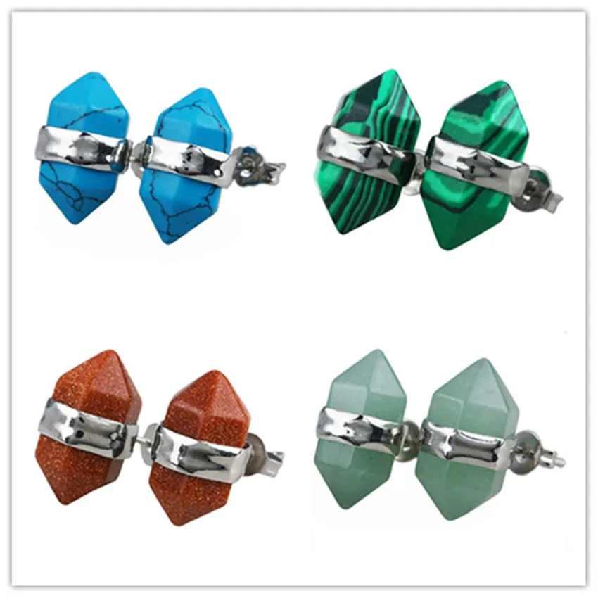 FYJS уникальное серебро маленькая шестиугольная колонна малахитовые клипсы с