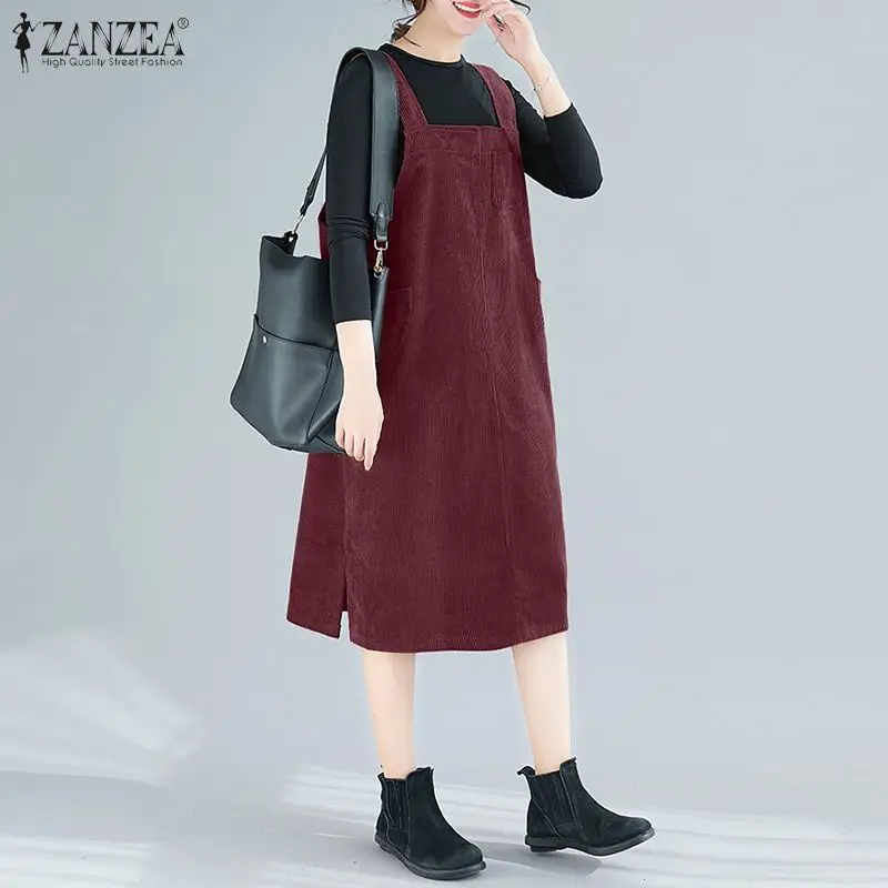 Женский вельветовый комбинезон на бретелях без рукавов | Женская одежда