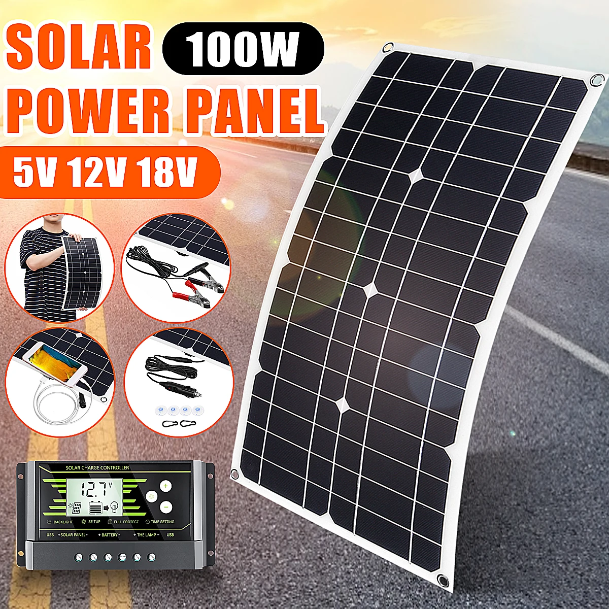 100W Солнечная Панель USB 5V DC 12V с 10/20 Вт 30 Вт/40/50/60A контроллер гибкие солнечные