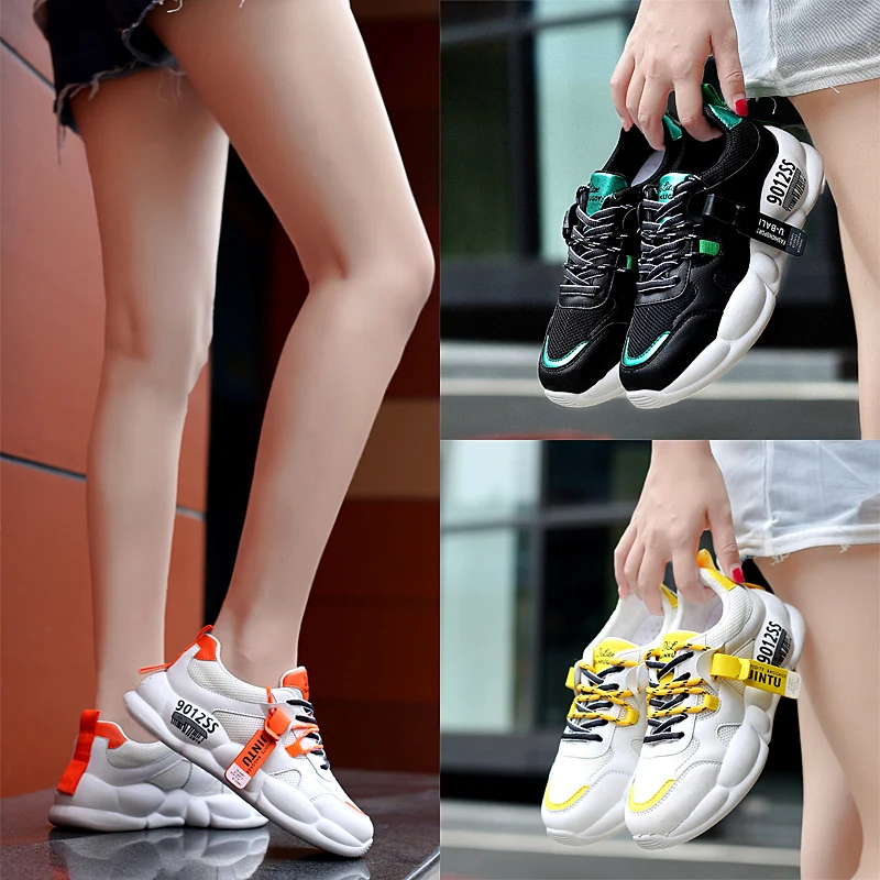 Женские кроссовки из сетчатого материала на плоской подошве сезон осень женская