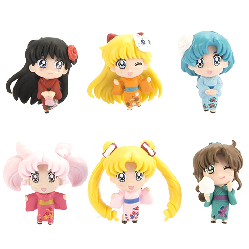 Conjunto de figuras de Sailor Moon, 5CM, 6Pes, modelo de montaje, mercury, Venus, Saturno, Mars, Júpiter, Tsukino, Usagi, Kimono Serenity para mujer pequeña