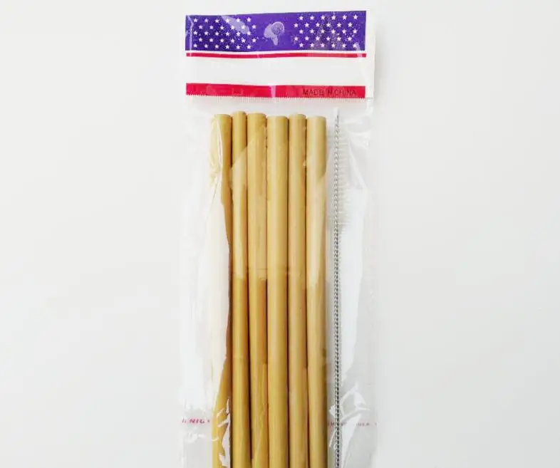 

Yellow Bamboo Straw Reusable Organic Bamboo Drinking Straws with Clean Brush for Party Birthday Wedding Wholesale