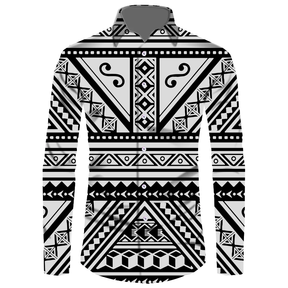 Мужская рубашка с длинным рукавом и принтом в этническом полинезийском стиле