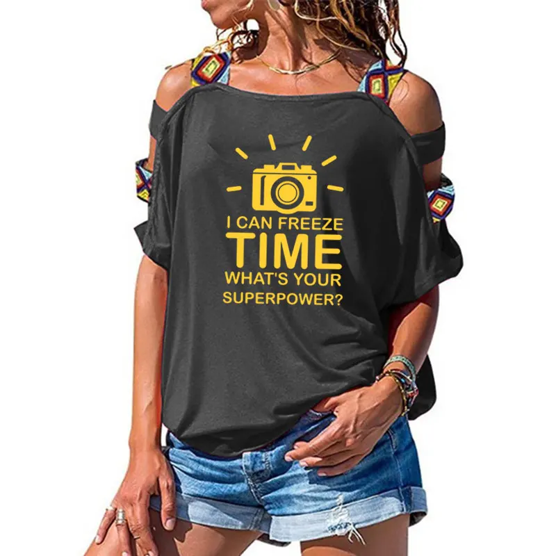 Фотограф Футболка женская футболка Камера заморозить время хлопковая с