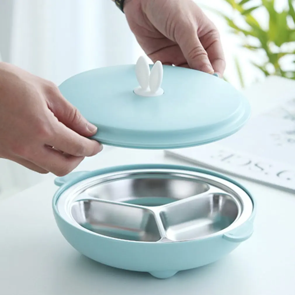 

304 Stainless Steel Children's Dinner Plate Round Compartment Student Tableware Kindergarten Insulation Infant Lunch Plate