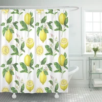 green vintage lemon pattern on white watercolor yellow floral lime shower curtain waterproof polyester fabric 72 x 72 inches set