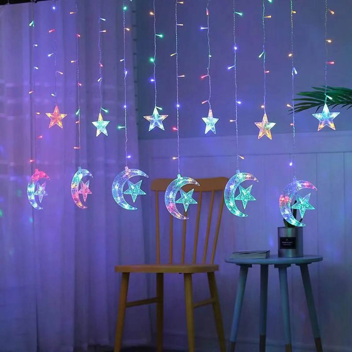 

Eid Mubarak Star Moon Led Curtain Garland String Lights Ramadan Decoration Islam Muslim Party Decor Eid Al Adha Gifts Eid Lights