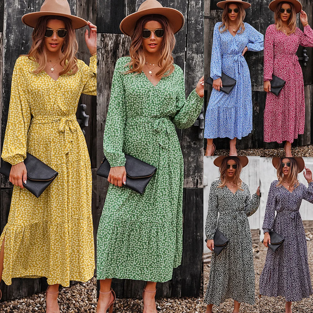 

Independently developed and designed fashion women's long sleeved dress 2021 temperament elegant big swing skirt