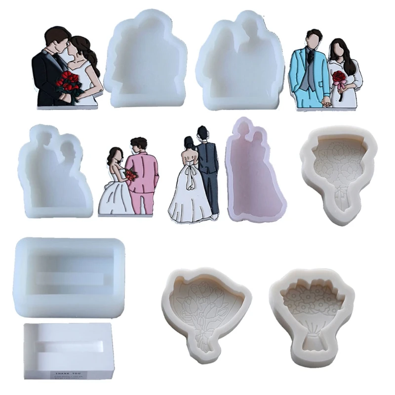 

8Pcs Wedding Photos Gypsum Line Drawing Mold Bride and Groom Resin Casting Mold Home Decor Art Crafts Tools Color Random T84A
